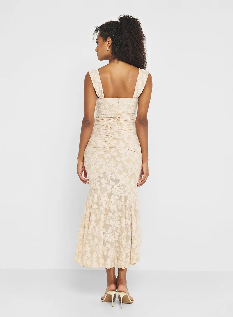 جينجر Corset Bodice Floral Burnout Dress