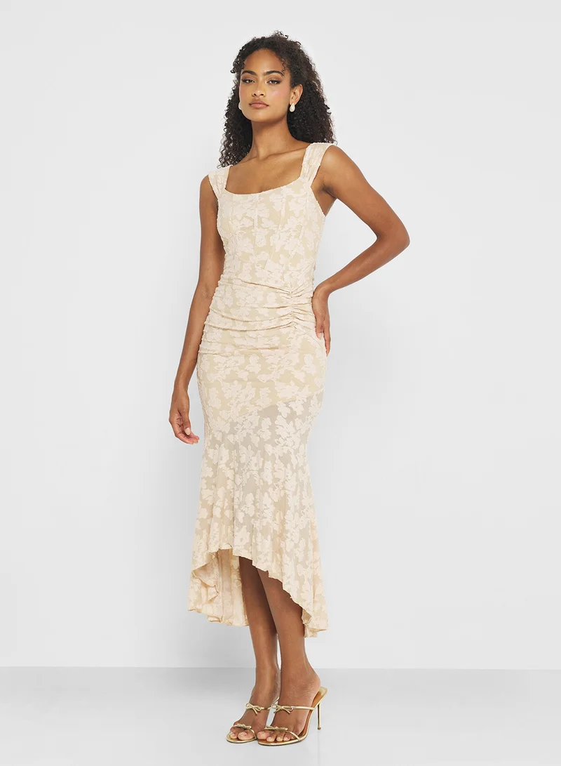 جينجر Corset Bodice Floral Burnout Dress