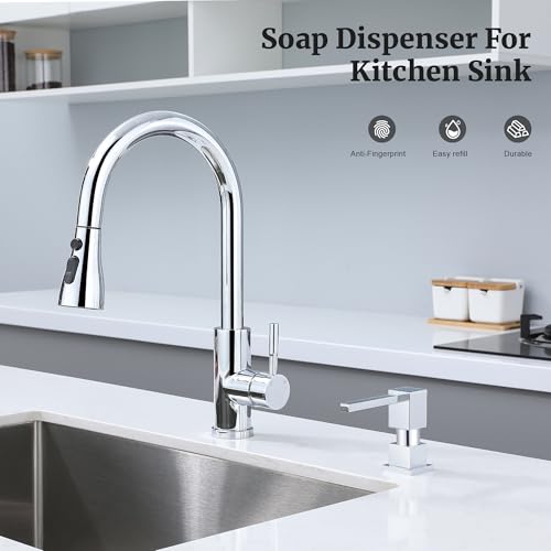 Ultimate Unicorn Sink Soap Dispenser for Kitchen Sink (Chrome), All Brass Built-in and Refill from Top Design,Metal Hand Soap & Dish Soap Copper Pump - Image 2