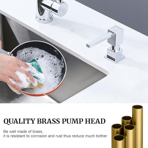 Ultimate Unicorn Sink Soap Dispenser for Kitchen Sink (Chrome), All Brass Built-in and Refill from Top Design,Metal Hand Soap & Dish Soap Copper Pump - Image 4