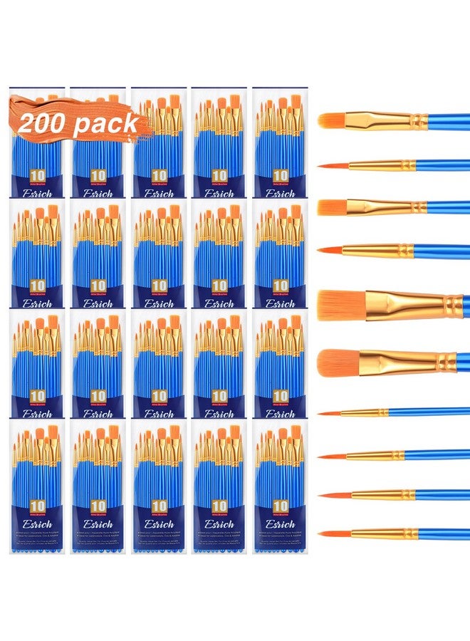 ESRICH Acrylic Paint Brushes Set, 20 Packs / 200 Pcs Nylon Hair Paint Brushes,Paint Brush Set Suitable for Oil,Watercolor,Rock Body Face Art, Kids Adult Perfect Art Painting Craft Paint Brush Kits. - Image 1