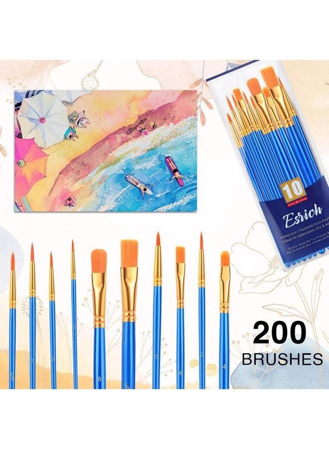 ESRICH Acrylic Paint Brushes Set, 20 Packs / 200 Pcs Nylon Hair Paint Brushes,Paint Brush Set Suitable for Oil,Watercolor,Rock Body Face Art, Kids Adult Perfect Art Painting Craft Paint Brush Kits. - Image 3