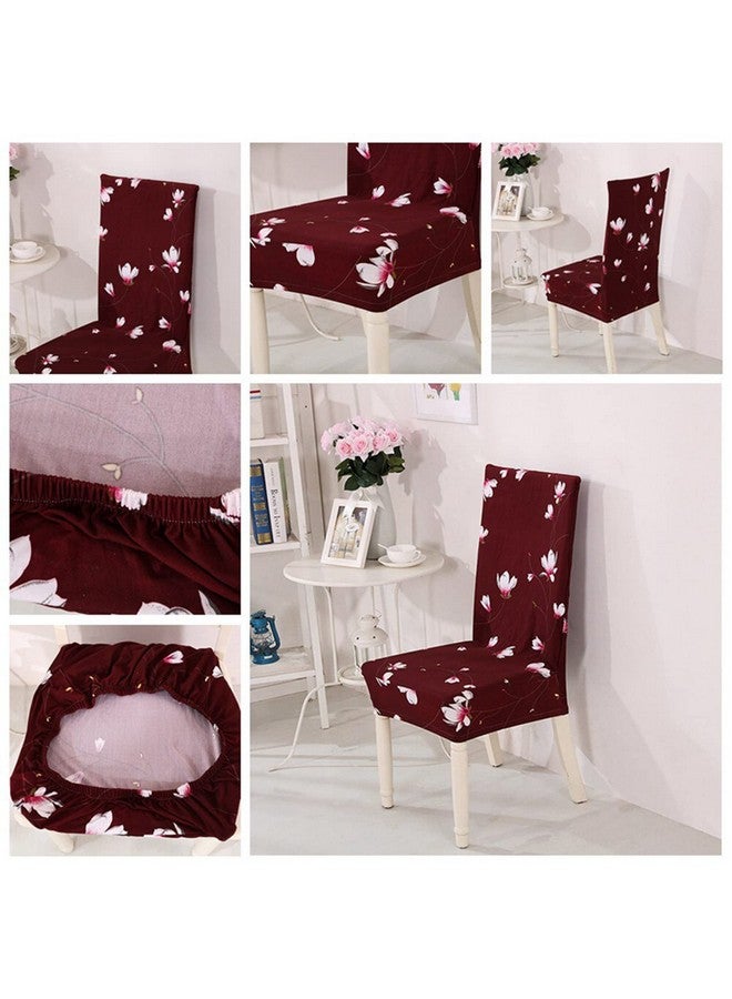 House of Quirk Polyester Spandex Printed Chair Cover Stretch Removable Washable Short Dining Chair Cover Protector Seat Slipcover (Wine Flower, Pack of 6) - Image 2