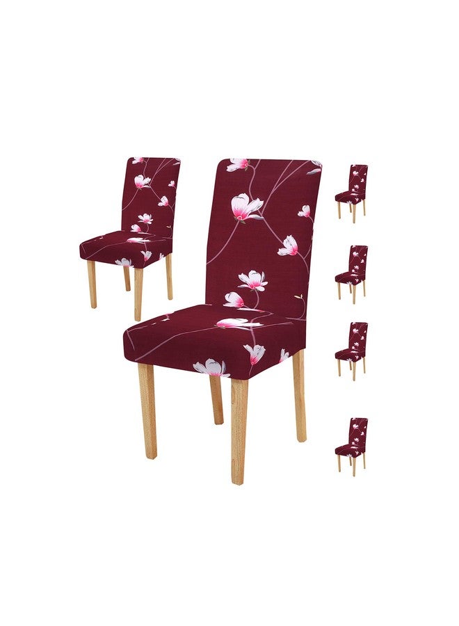 House of Quirk Polyester Spandex Printed Chair Cover Stretch Removable Washable Short Dining Chair Cover Protector Seat Slipcover (Wine Flower, Pack of 6) - Image 1
