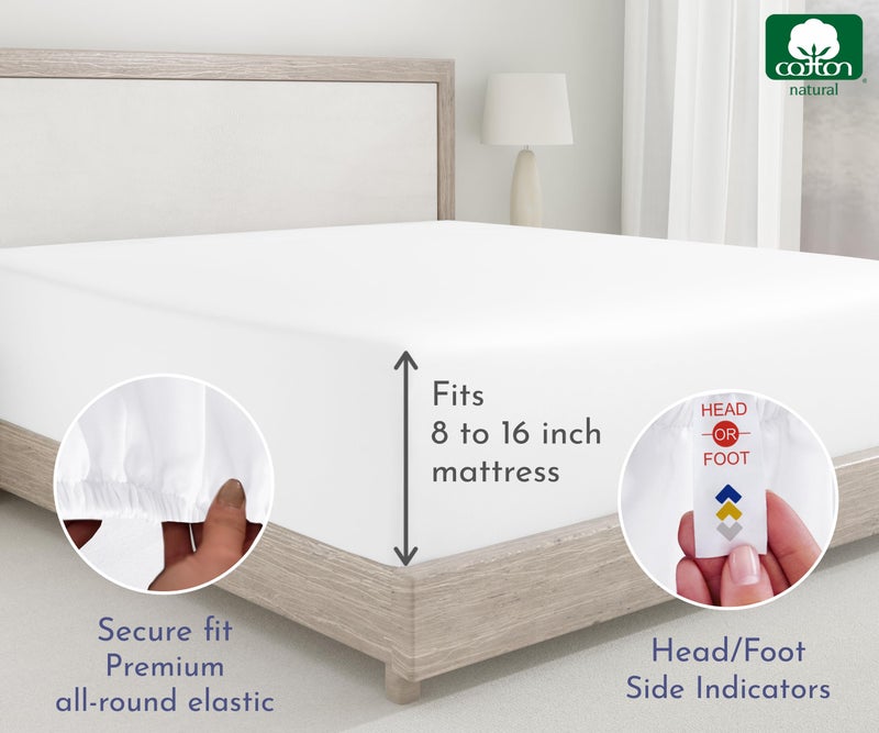 California Design De 2-Pack Full Fitted Sheets  400 Thread Count 100% Cotton Sateen  Deep Pocket Full Elastic Fitted Sheets That Stay Tight (Bright White)  - Image 3