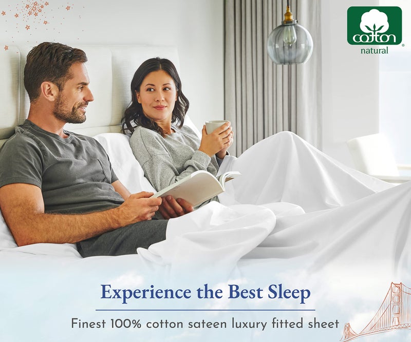 California Design De 2-Pack Full Fitted Sheets  400 Thread Count 100% Cotton Sateen  Deep Pocket Full Elastic Fitted Sheets That Stay Tight (Bright White)  - Image 5