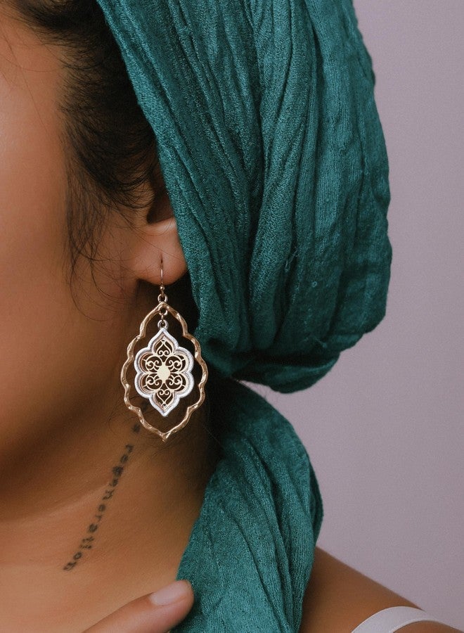 MINACHI Vintage Layered Cutout Nature Floral Flower Dangle Drop Earrings, Vintage Fashion Statement Jewelry Gift for Women (1) - Image 5