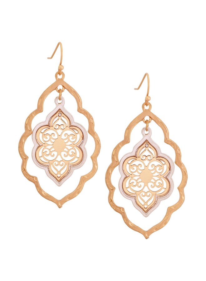 MINACHI Vintage Layered Cutout Nature Floral Flower Dangle Drop Earrings, Vintage Fashion Statement Jewelry Gift for Women (1) - Image 1