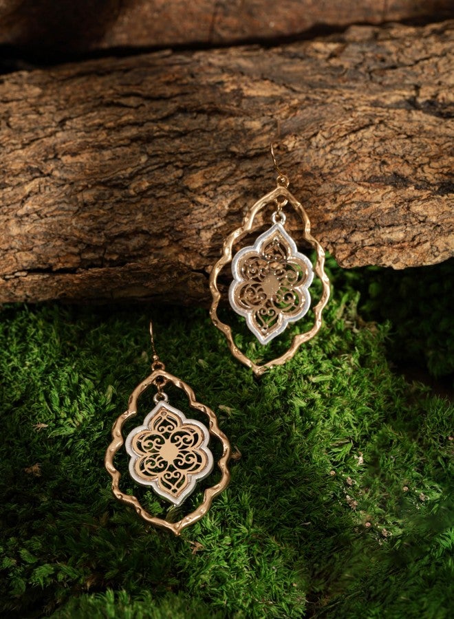MINACHI Vintage Layered Cutout Nature Floral Flower Dangle Drop Earrings, Vintage Fashion Statement Jewelry Gift for Women (1) - Image 4