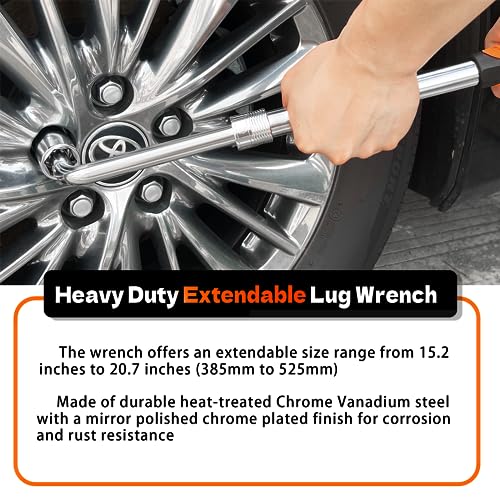YEKEPRO Lug Wrench with Flip Sockets, 4pc Extendable 4 Way Lug Wrench Telescoping Tire Wheel Wrench Set with 17/19mm and 21/22mm CR-V Sockets, Compatible with Most Vehicles - W12004 - Image 3