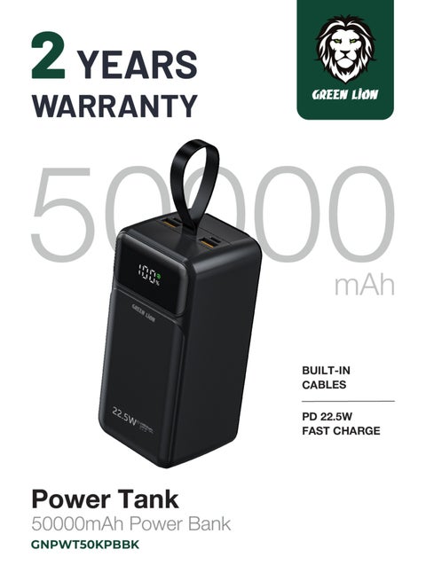 50000mAh Power Bank Tank series /22.5W PD Fast Charger Powerbank 50000 mAh / Built in Lightning Cable - Black