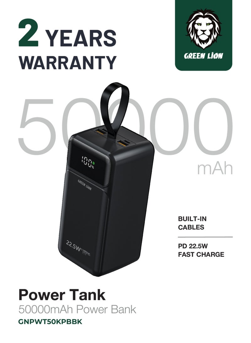 GREEN LION 50000mAh Power Bank Tank series /22.5W PD Fast Charger Powerbank 50000 mAh / Built in Lightning Cable - Black - Image 1