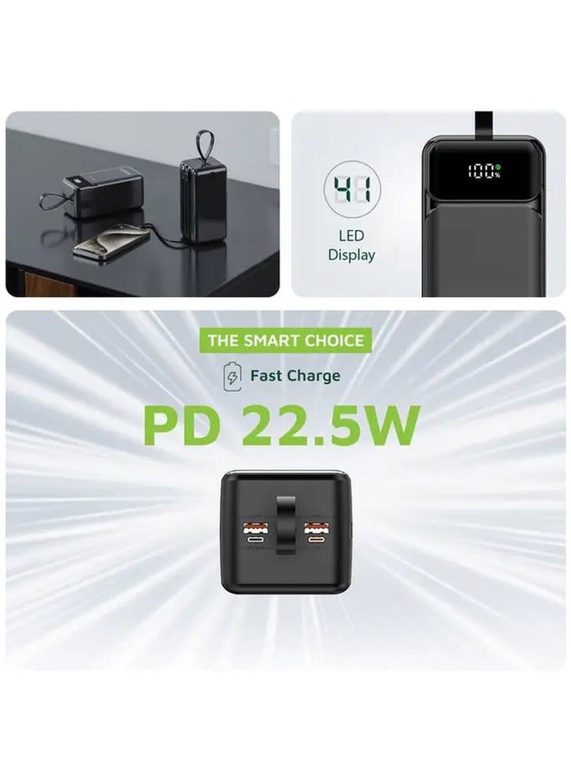 GREEN LION 50000mAh Power Bank Tank series /22.5W PD Fast Charger Powerbank 50000 mAh / Built in Lightning Cable - Black - Image 2