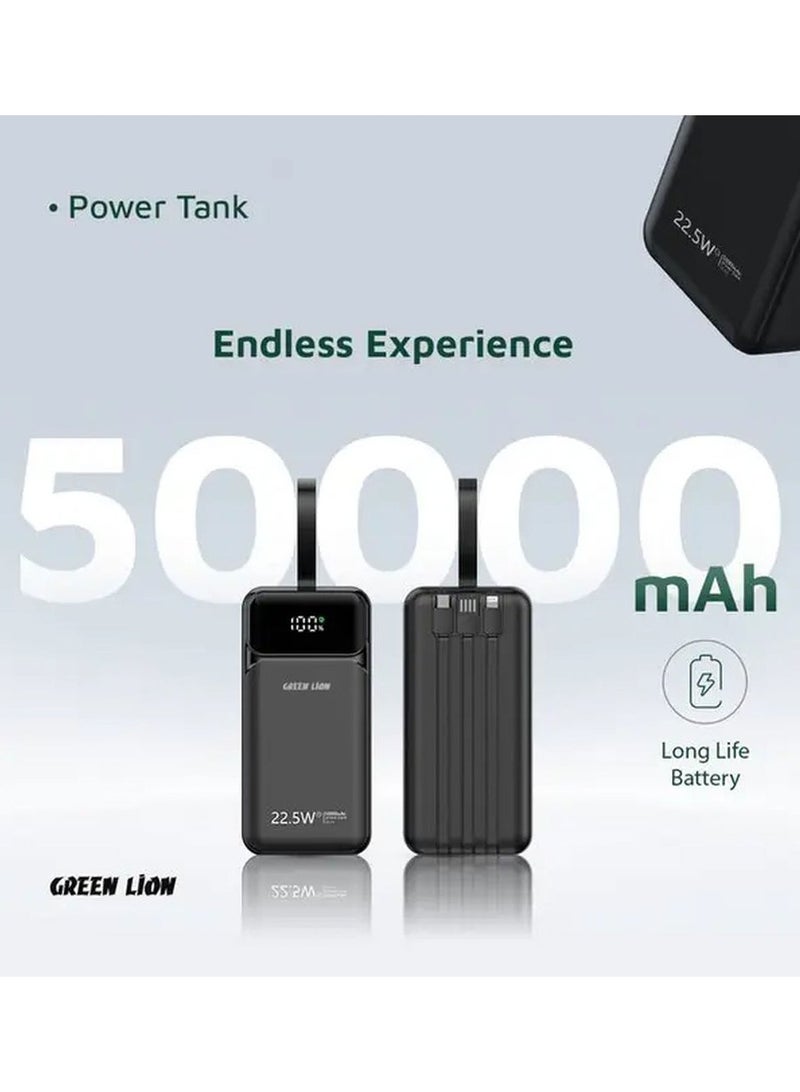 GREEN LION 50000mAh Power Bank Tank series /22.5W PD Fast Charger Powerbank 50000 mAh / Built in Lightning Cable - Black - Image 5