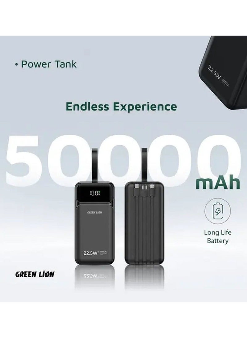 جرين ليون بنك طاقة بسعة 50000mAh، شحن سريع 22.5W PD، بنك طاقة مزود بكابل Lightning مدمج، شاحن محمول مع منفذين USB-C و2 منفذ USB-A، مثالي للسفر، التخييم، والأنشطة الخارجية - Image 5