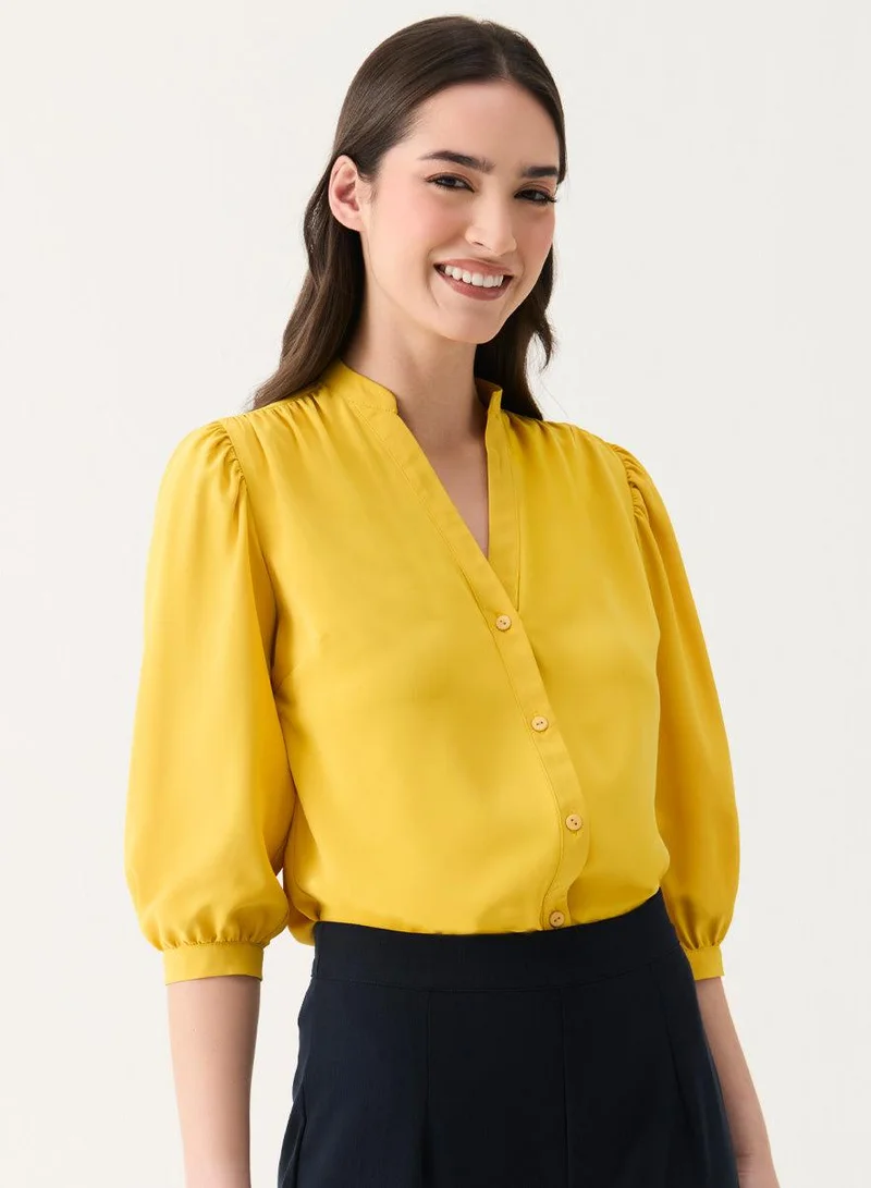 Zigzag Yellow Solid Chiffon Elegant Top