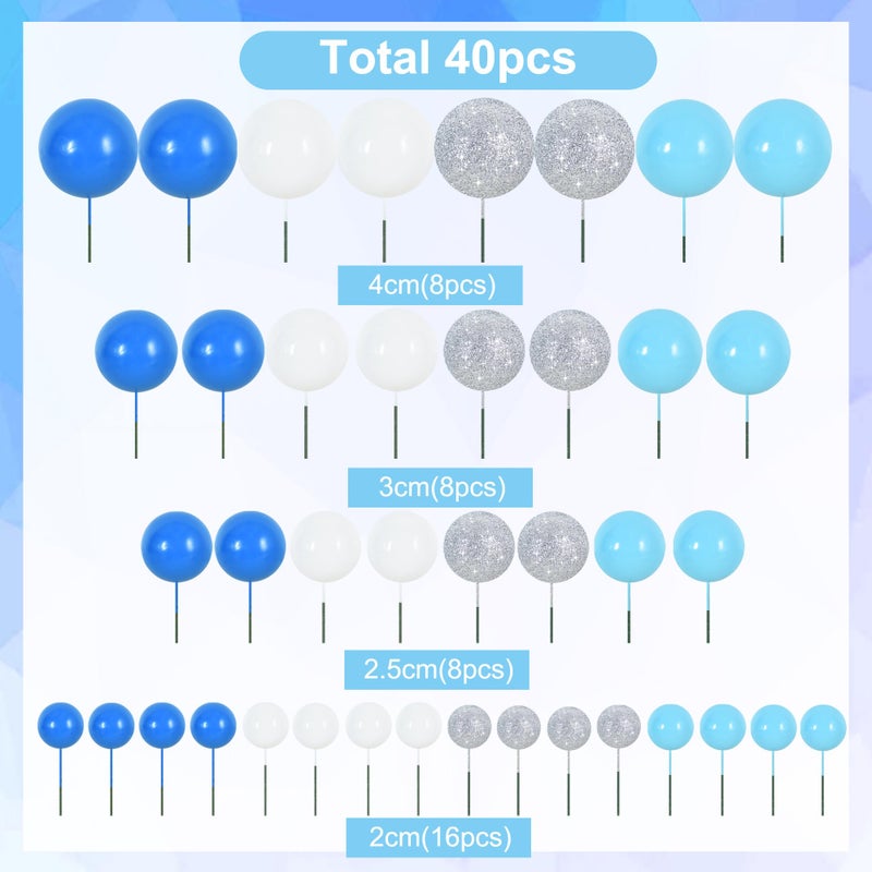 بيشيدا Beishida 40 PCS Foam Ball Cake Toppers with Sticks Mini Cake Decorations لأعياد الميلاد الأولاد Party Baby Showers Diy Baking Supplies Winter Party ( - Image 2
