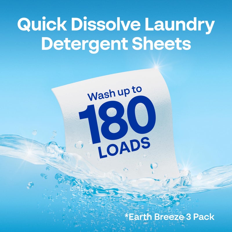 Earth Breeze Laundry Detergent Sheets Fresh Scent - 60 Loads per package. Eco Liquidless Soap - Travel-Friendly for Hot & Cold Cycles, Tackles Tough Stains & Odors - Gentle on Skin, 30 sheets (3 Pack) - Image 4