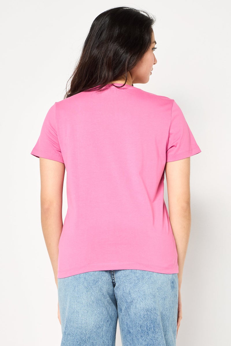 ONLY Women Round Neck Short Sleeve Graphic Print Top, Pink - Image 3