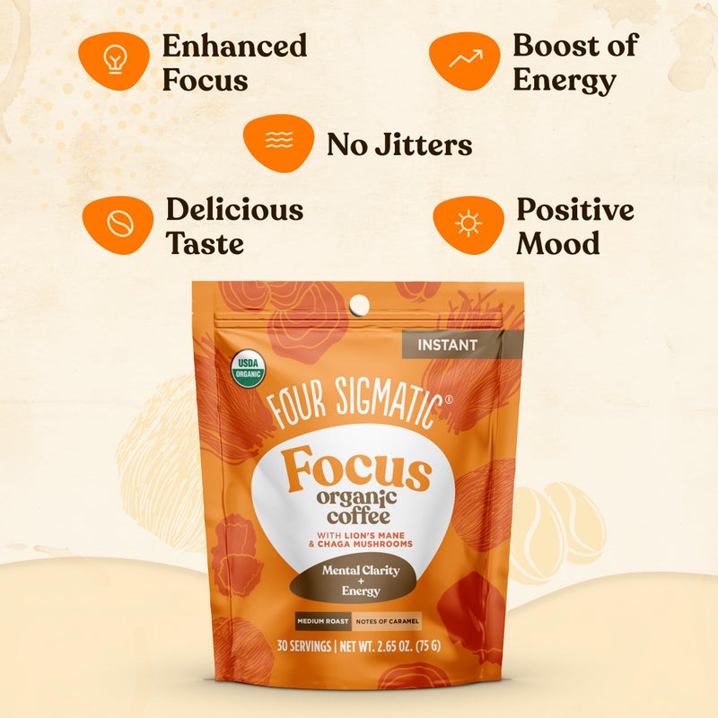Four Sigmatic Organic Mushroom Coffee | Instant Mushroom Coffee Mix with Lion's Mane, Chaga and Rhodiola for Better Focus and Immune Support | 30 Serving Bag - Image 5