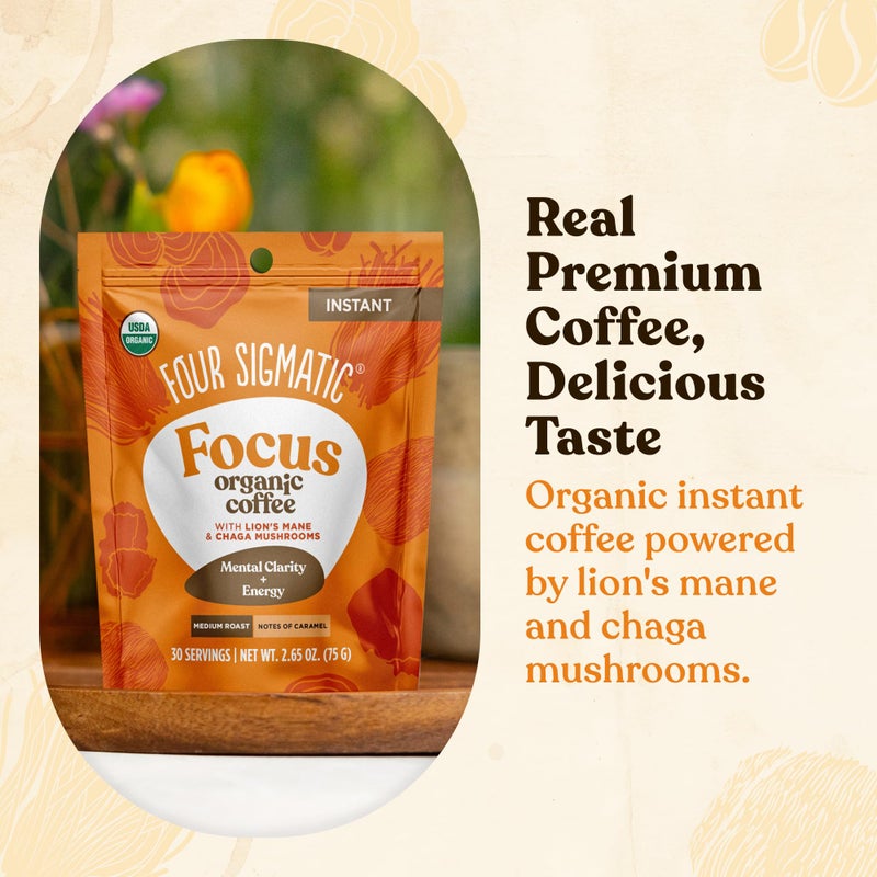 Four Sigmatic Organic Mushroom Coffee | Instant Mushroom Coffee Mix with Lion's Mane, Chaga and Rhodiola for Better Focus and Immune Support | 30 Serving Bag - Image 2