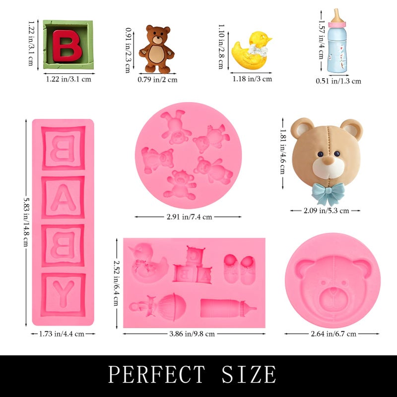 muyulin Bear Fondant Mold Silicone 4 Pieces Teddy Bear Chocolate Molds with BABY Letters for Baby Shower Cupcake Toppers Cake Decoration - Image 2