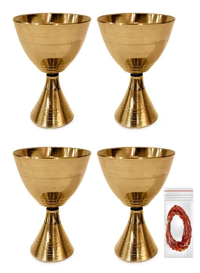 كرافتس مان مجموعة من 4 قطع من Craftsman Satvik من النحاس المصنوع يدويًا Pyali Diya مصباح زيت الزينة Deepak Payali Deepam Kutthu Vilakku هدية الإرجاع الهندية لمنزل جديد - Image 1