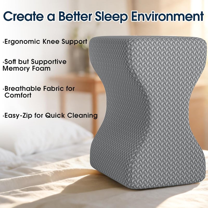 BlissTrends Memory Foam Knee Pillow, Knee Pillow for Side Sleepers, Leg Pillows for Sleeping Blood Circulation, Elevation Pillow for Spine Aligning, Sciatica, Back, Hip, Knee, Ankle Pain, Grey - Image 4