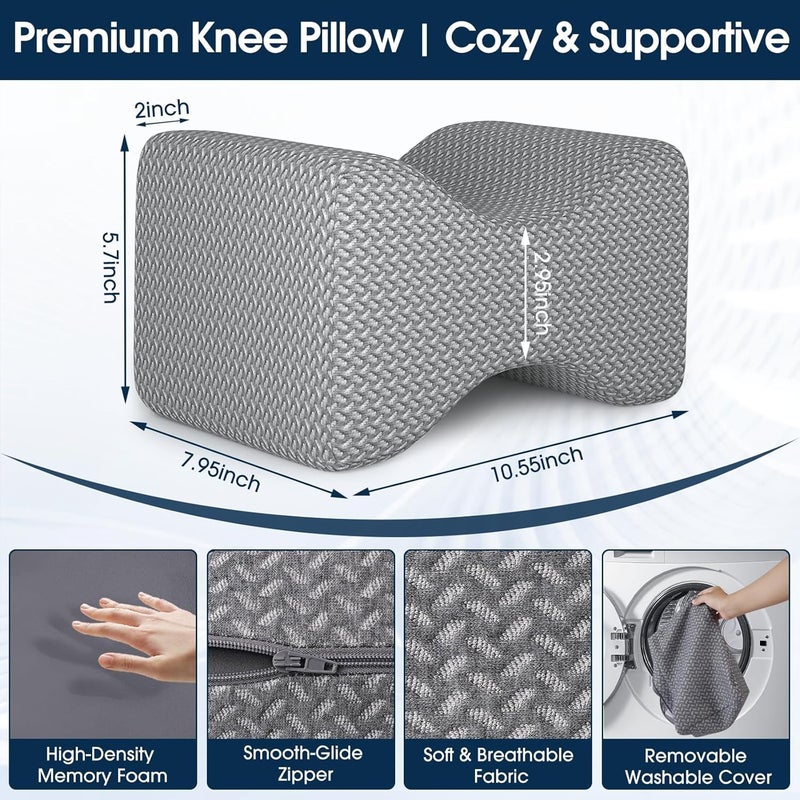 BlissTrends Memory Foam Knee Pillow, Knee Pillow for Side Sleepers, Leg Pillows for Sleeping Blood Circulation, Elevation Pillow for Spine Aligning, Sciatica, Back, Hip, Knee, Ankle Pain, Grey - Image 2