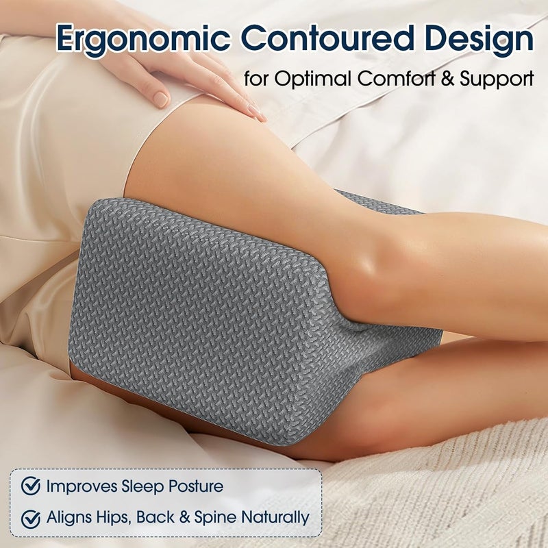BlissTrends Memory Foam Knee Pillow, Knee Pillow for Side Sleepers, Leg Pillows for Sleeping Blood Circulation, Elevation Pillow for Spine Aligning, Sciatica, Back, Hip, Knee, Ankle Pain, Grey - Image 3