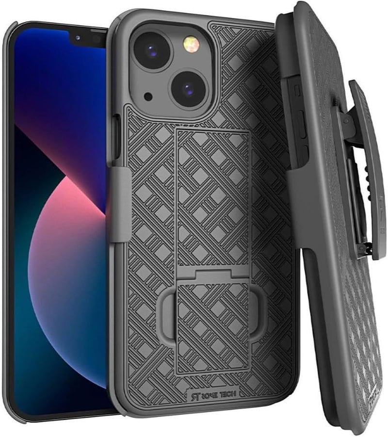 ROME TECH Designed for iPhone 13 Mini Case with Belt Clip Holster - Kickstand Cover Phone Case - Black - Image 1