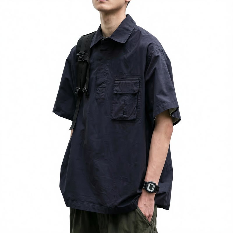 Retro Workwear Pullover Short Sleeve Shirt Men Summer Casual Loose Fit Outdoor Top - Image 2
