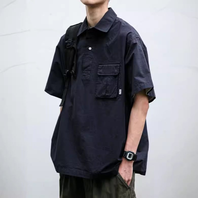 Retro Workwear Pullover Short Sleeve Shirt Men Summer Casual Loose Fit Outdoor Top - Image 3