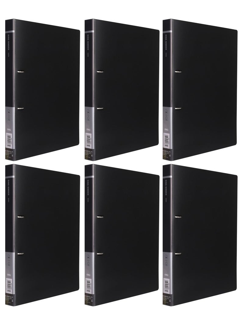 Deli مجلد ملفات بحلقة مزدوجة مكون من 6 قطع باللون الأسود - Image 1