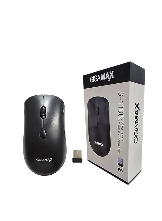 Generic Gigamax G-1100 USB Mouse - Rechargeable Bluetooth Wireless Mouse (Bluetooth 5.2 & USB Receiver), for Laptop/Desktop/Tablet (Black) 