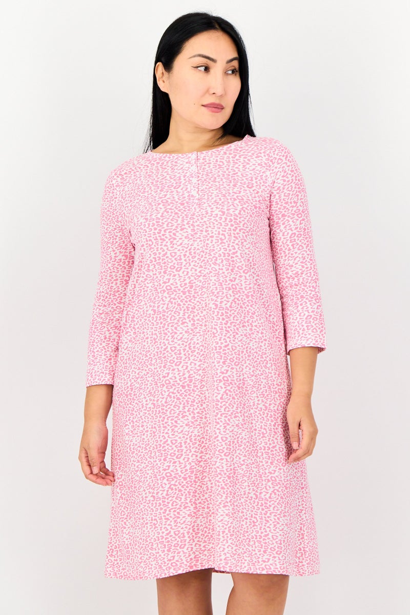 zivame Women Animal Print 3/4 Sleeves Sleeping Dress, Multicolor - Image 1