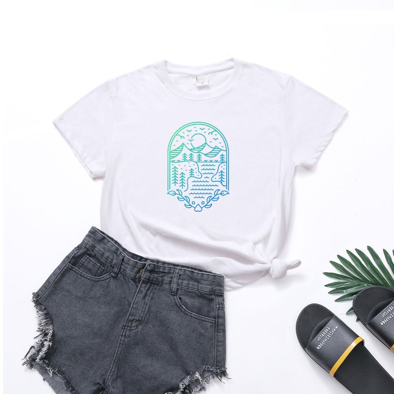 2023 Summer Cross-border Women's Independent Station New Women's T-shirt Short-sleeved Base Shirt Sunset Printed Top wish - Image 1