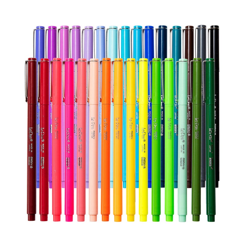 uchida Le Pens Multicolor Set | 0.3mm Fine Point Pens | Smudge Proof Ink | All 30 Basic, Neon and Pastel Colors