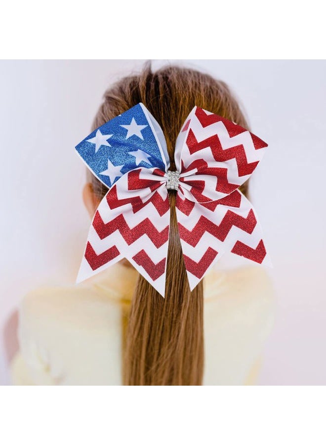 Doneace 4th of July Patriotic Hair Ties, Elastic Ponytail Holders with American Flag Bows and Grosgrain Bands - Independence Day Hair Decorations and Accessories for Women and Kids (1PCS) - Image 1