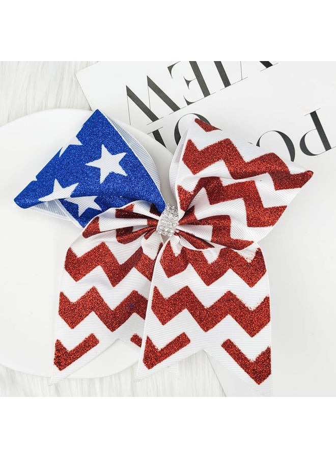 Doneace 4th of July Patriotic Hair Ties, Elastic Ponytail Holders with American Flag Bows and Grosgrain Bands - Independence Day Hair Decorations and Accessories for Women and Kids (1PCS) - Image 2