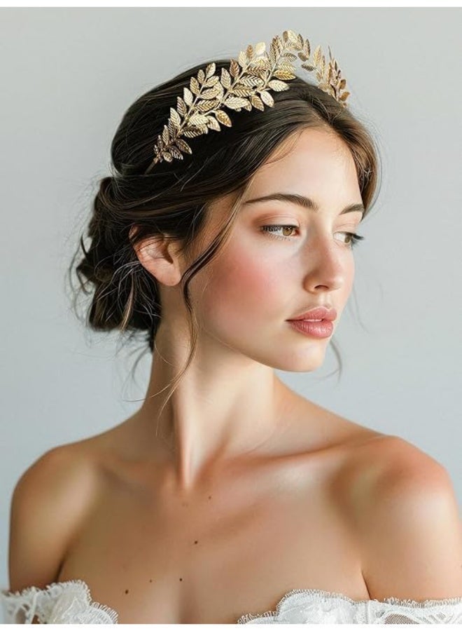 Goddess Crown Bridal Headband, Leaf Tiara Wedding Headpiece, Gold Costume Accessories, Hair Accessories Queen Crown Wedding Hair Piece, No Fading, Vintage and Distinct, for Women - Image 5