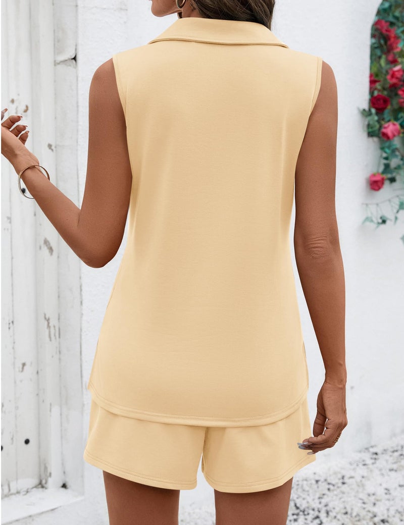 Rapbin 2 Piece Short Sets for Women Pullovers Comfy Loungewear Set Dressy Casual Matching Outfits Loose Loungewear (Apricot, M) - Image 5