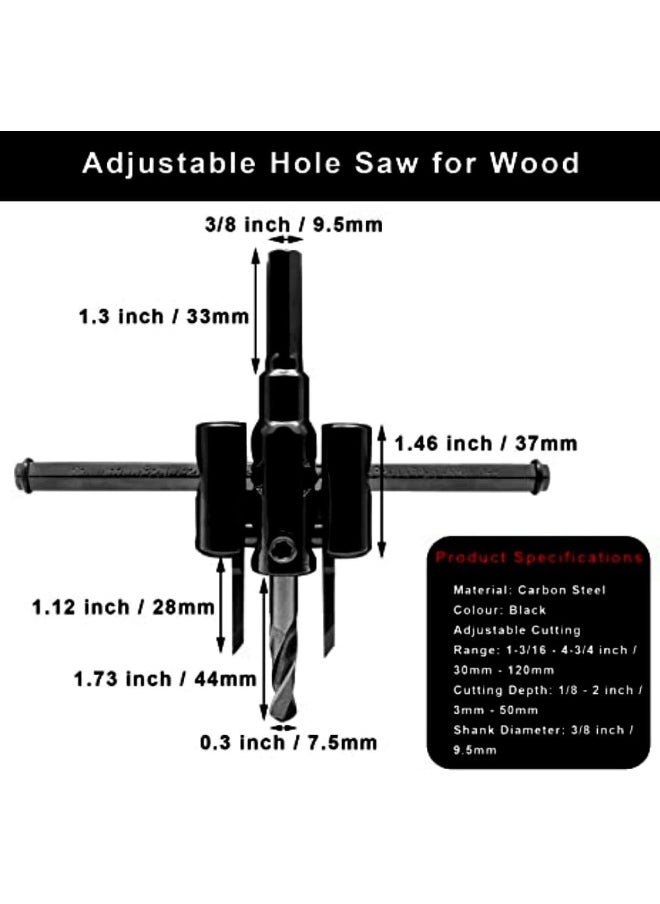 Biella Biellaâ„¢ 30 mm -120 mm Adjustable Hole Saw Circle Cutter Drill Bit Tool Saw Round Cutting for Drywall Wood, Plaster, Plywood, Laminate, Composite Materials, Rubber Etc...  - Image 5