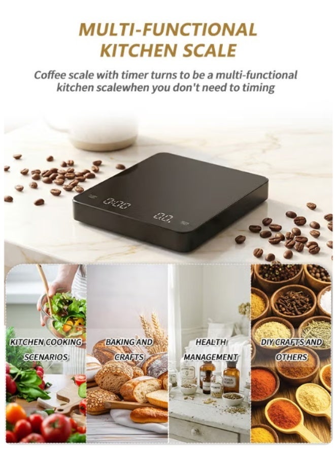 Hirospace Digital Coffee Scale with Timer, V60 Pour Over Drip Coffee Scale with Type-C & LED Display, Kitchen Food Scale with Non-Slip Silicone Pad, Black - Image 3