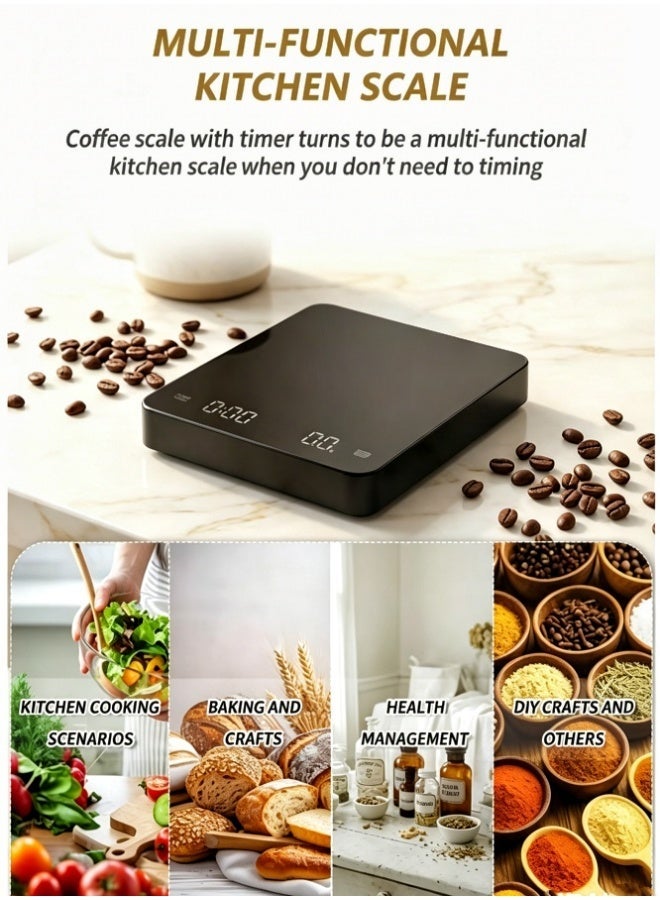 Hirospace Digital Coffee Scale with Timer, V60 Pour Over Drip Coffee Scale with Type-C & LED Display, Kitchen Food Scale with Non-Slip Silicone Pad, Black - Image 3