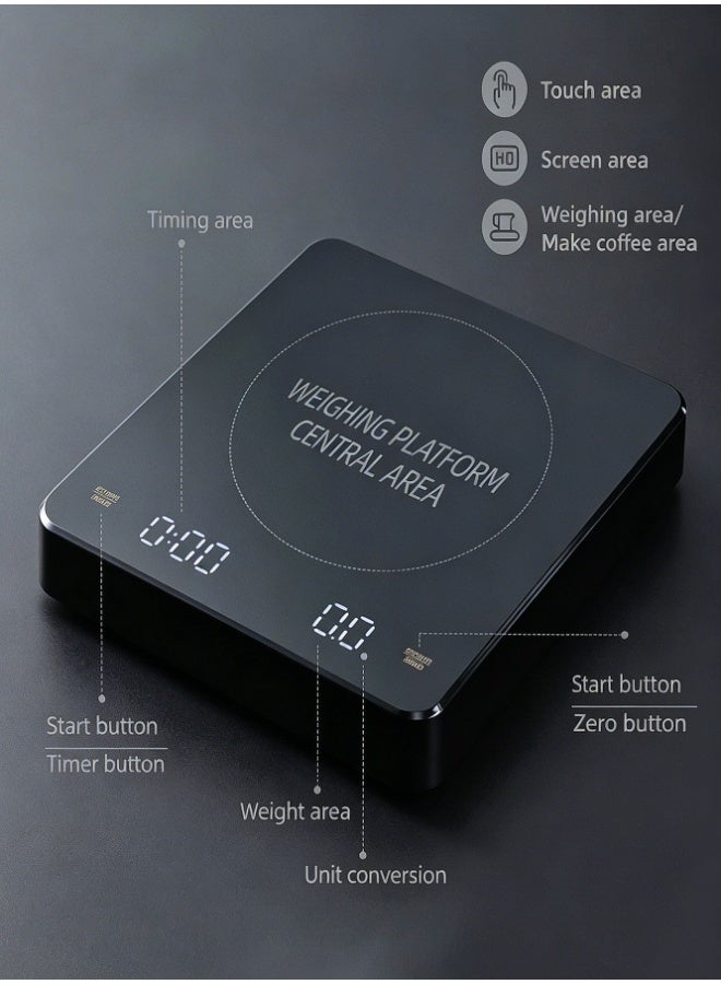 Hirospace Digital Coffee Scale with Timer, V60 Pour Over Drip Coffee Scale with Type-C & LED Display, Kitchen Food Scale with Non-Slip Silicone Pad, Black - Image 5