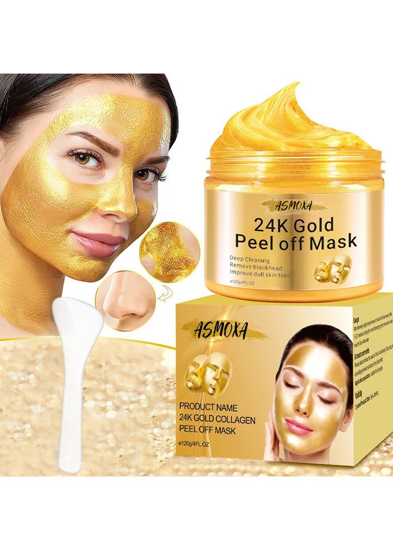 ASMOXA Blackhead Remover Mask, 24K Gold Peel Off Mask for Lifting and Smoothing, Skin Radiance, Replenish Collagen for Skin -Gold Facial Mask With Mask Brush Gold Facial Mask Anti-Aging, Deep Cleansing - Image 1