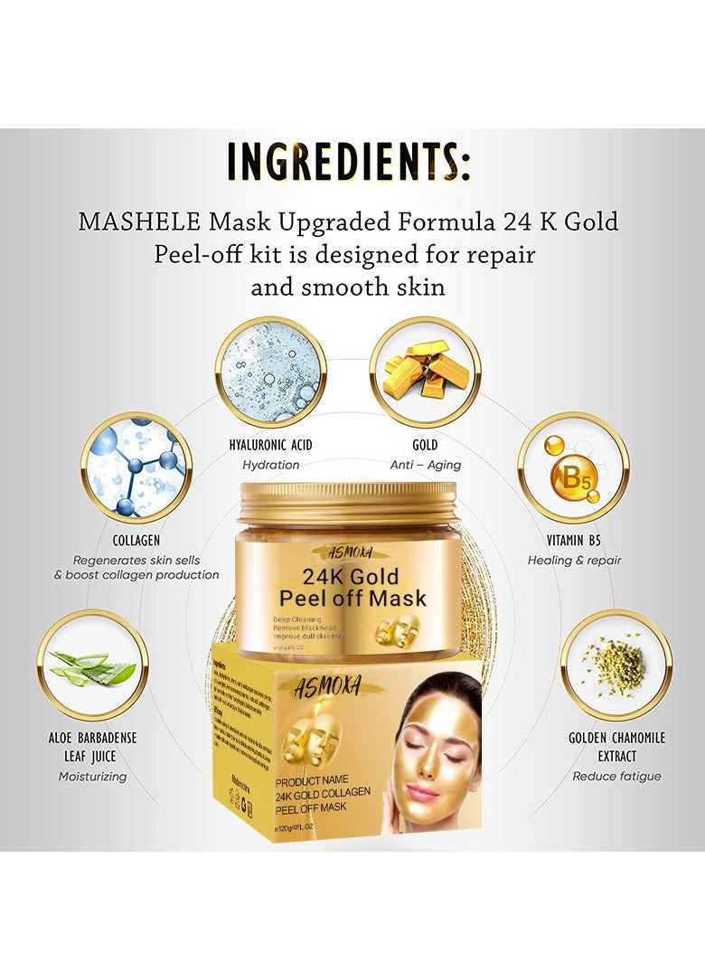 ASMOXA Blackhead Remover Mask, 24K Gold Peel Off Mask for Lifting and Smoothing, Skin Radiance, Replenish Collagen for Skin -Gold Facial Mask With Mask Brush Gold Facial Mask Anti-Aging, Deep Cleansing - Image 2
