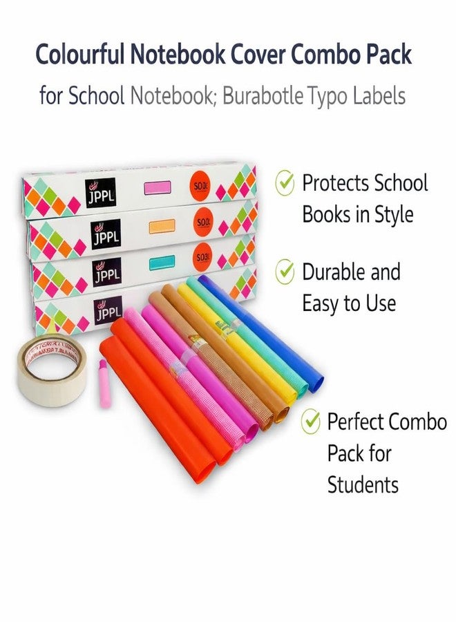 JPPL Colourful Notebook Cover Combo Pack for School Books Durable Transparent Plastic Covers with Matching Spine Labels Multi Colour - Image 2