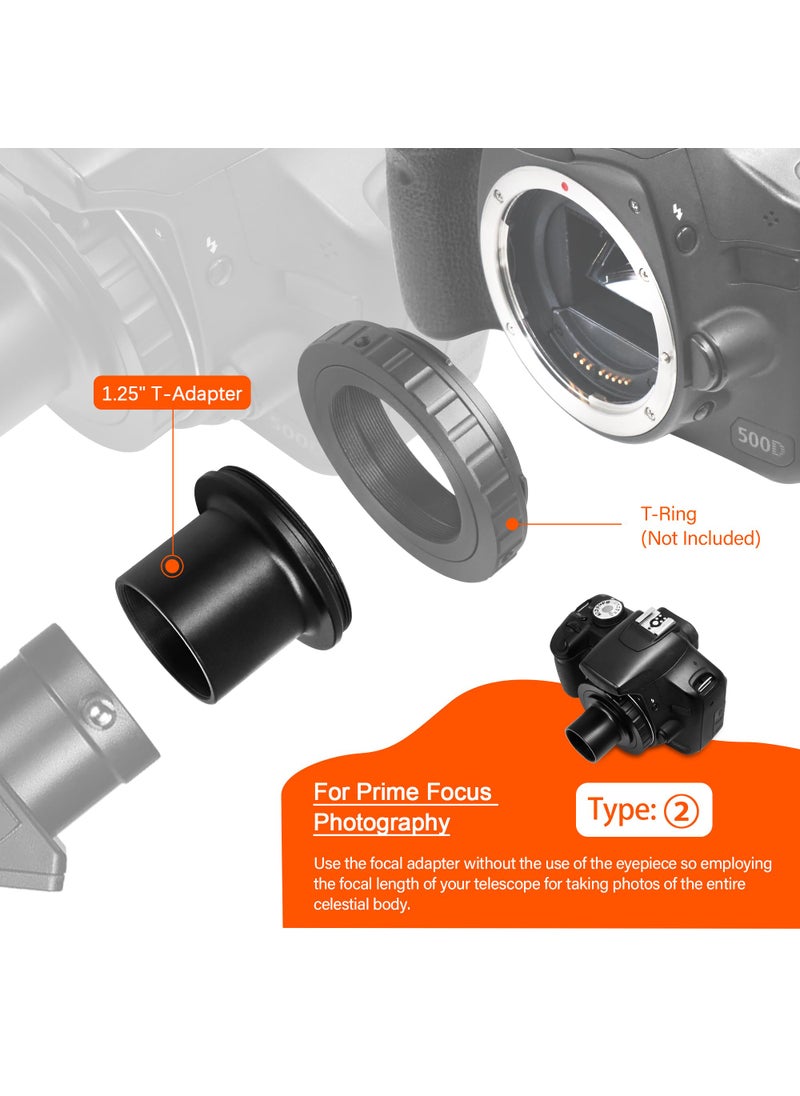 Astromania Astromania 1.25" Extendable Camera Adapter - for Either Prime-Focus Or Eyepiece-Projection Astrophotography with Refractors or Reflector Telescopes - Threaded for Standard 1.25inch Astronomy Filters  - Image 4